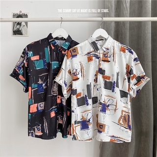 Áo sơ mi nam ngắn tay in họa tiết thời trang size M-3XL 2 màu tùy chọn
