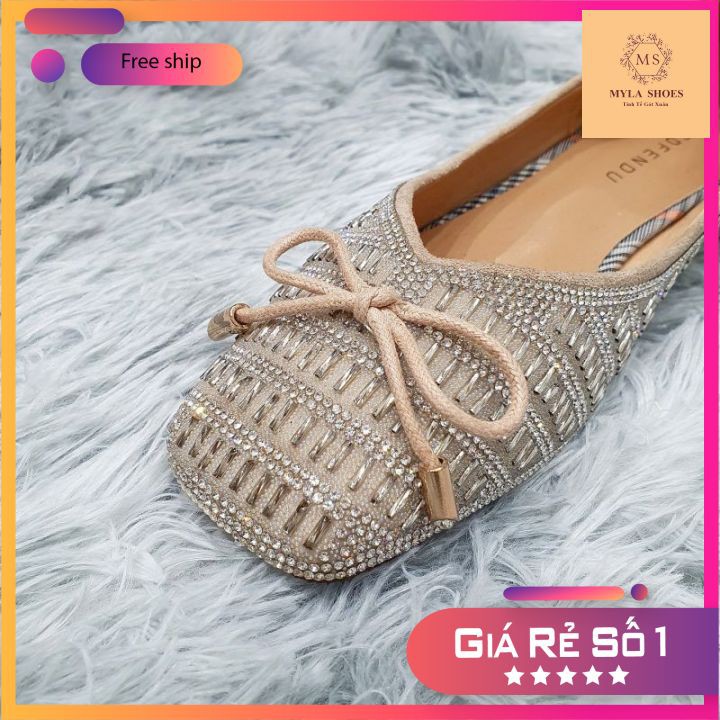 MYLA SHOES - Giày Búp Bê Kim Tuyến Phối Nơ Mảnh VNXK