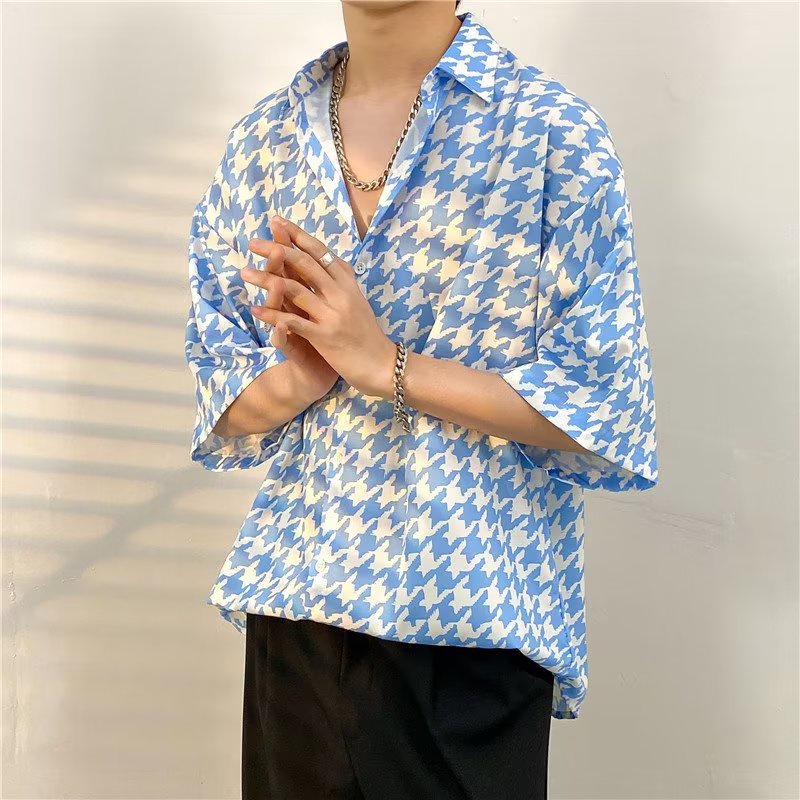 Áo Sơ Mi Tay Ngắn Dáng Rộng Sọc Ca Rô Thời Trang Trẻ Trung Cho Nam