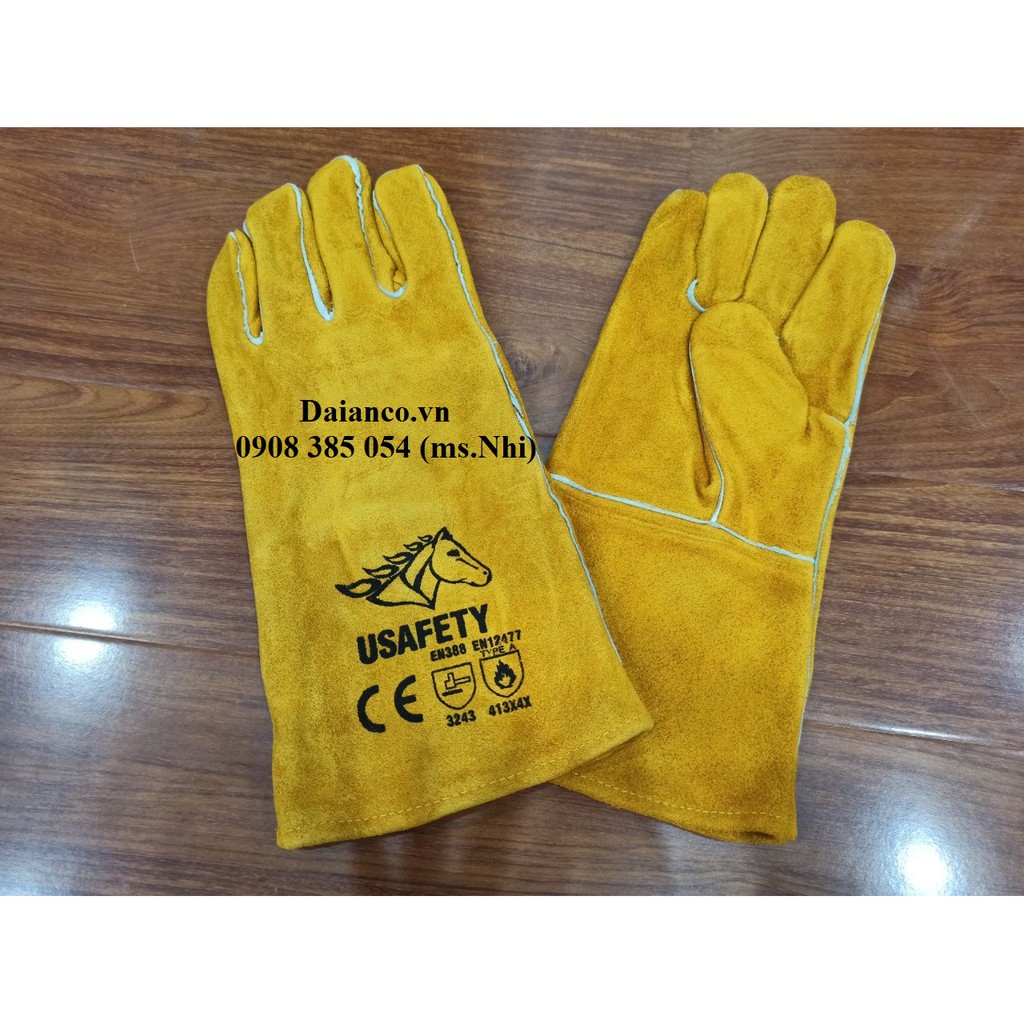 Găng tay da chịu nhiệt cho thợ hàn Usafety US-GL-L1601- Hình thật
