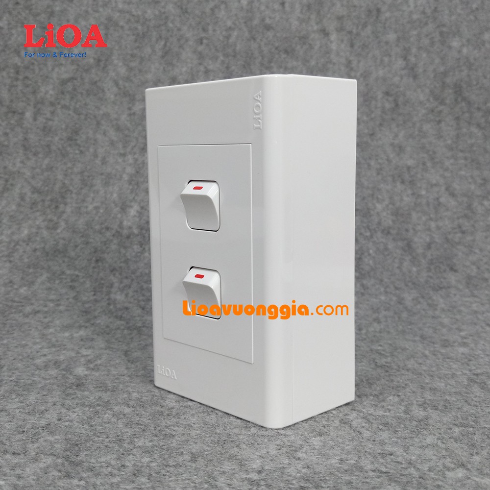 Combo 2 công tắc điện 1 chiều + mặt lỗ vuông LiOA - Lắp nổi