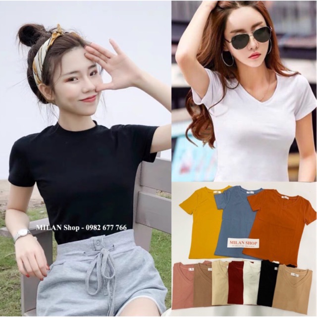 Áo phông- thun ôm trơn, chữ cổ tim ,cổ tròn nhiều kiểu QC