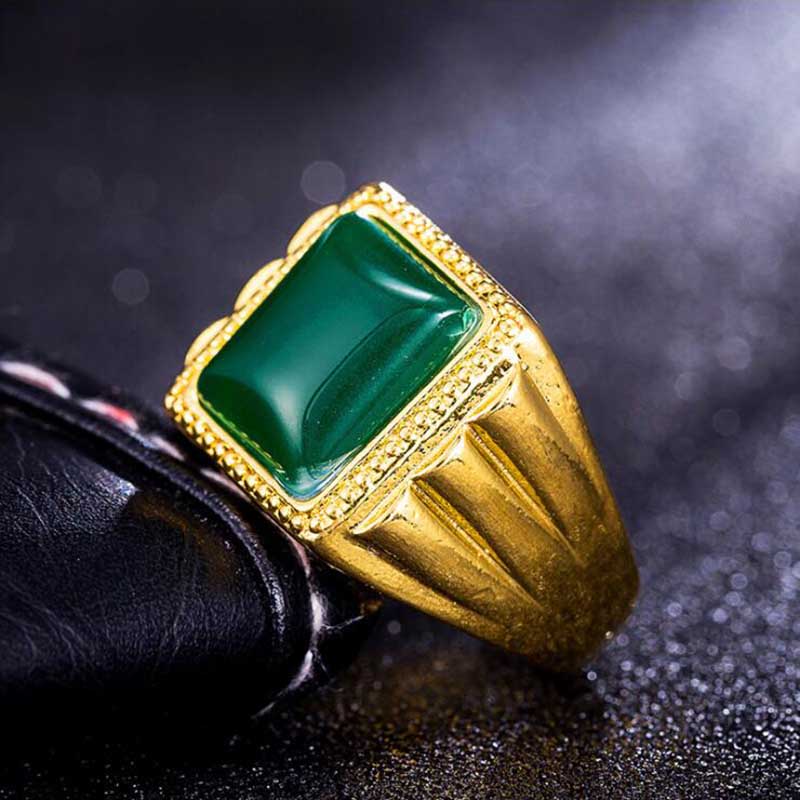 Nhẫn nam bằng thép titan mạ vàng 18k đính đá ruby nhiều màu sắc thời trang