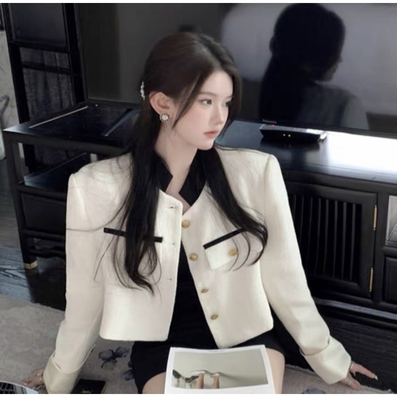 Áo Dạ Tweed Nữ Dáng Lửng Phối Cúc Siêu Xinh Phong Cách Hàn Quốc Kèm Ảnh Thật_ Hàng QCCC