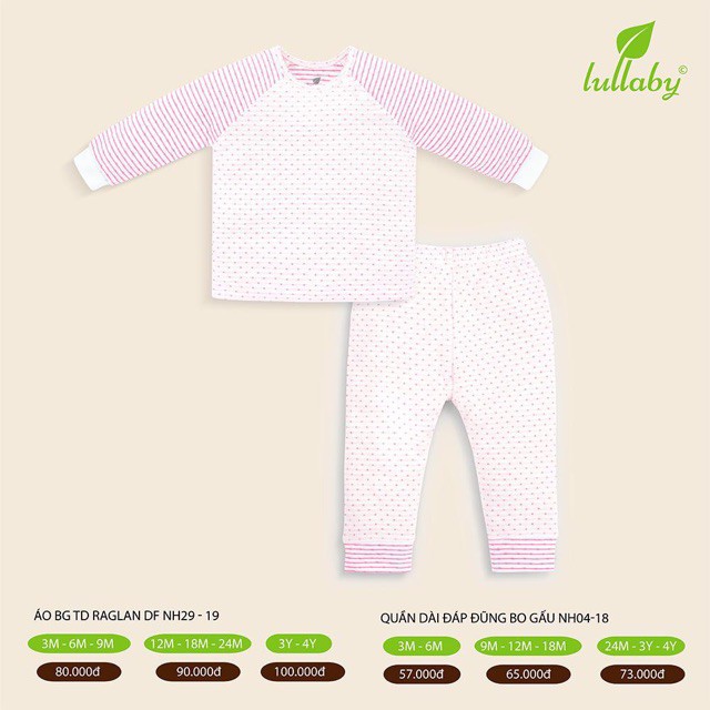 Bộ bổ nẹp - raglan dài tay bé trai/gái 2 lớp Lullaby (Sale Xả Hàng)