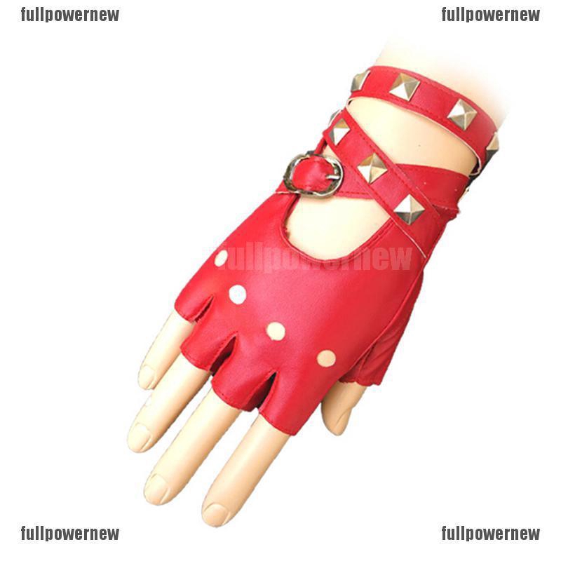 ❤❤Găng Tay Da Hở Ngón Đính Đinh Tán Phong Cách Halloween