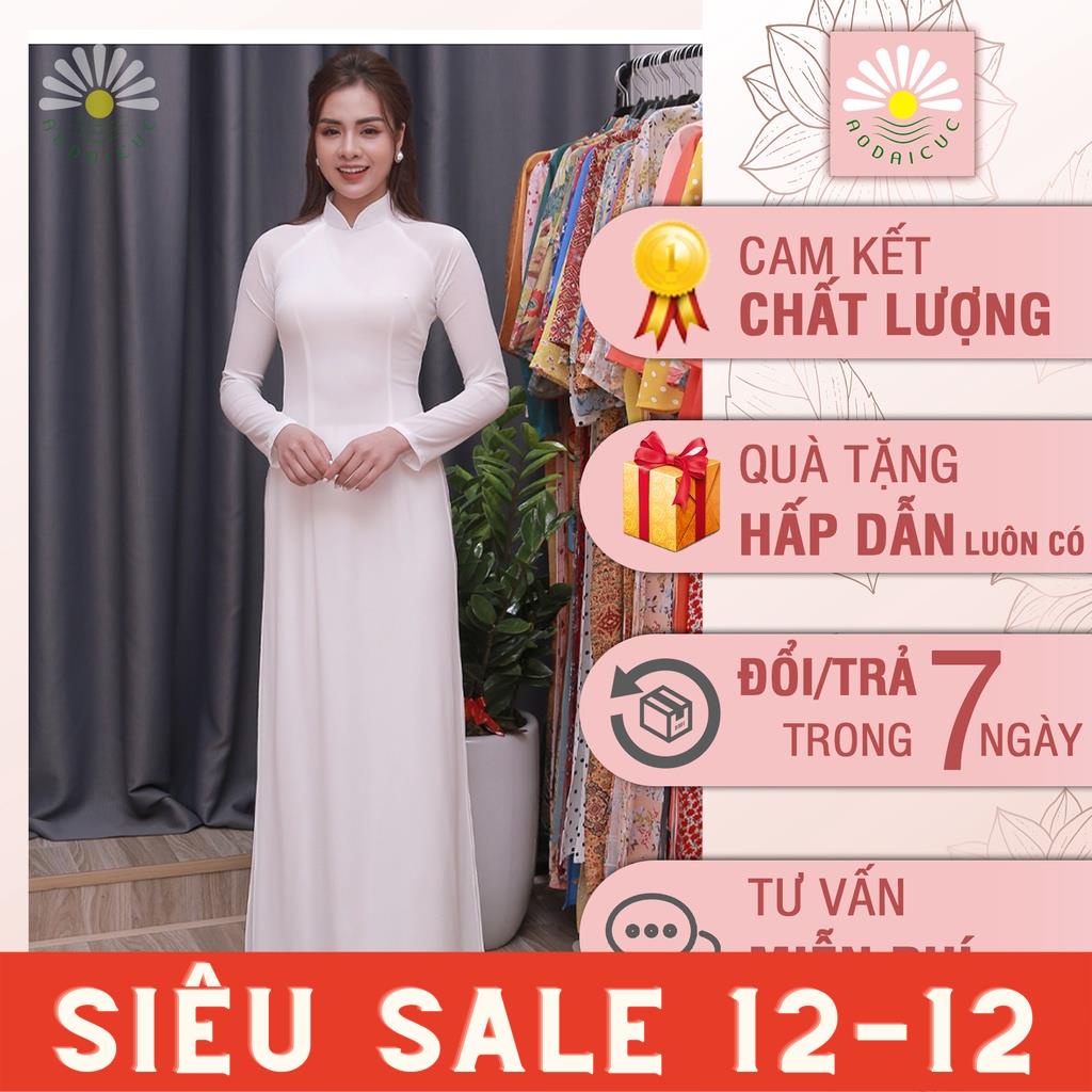 Áo dài truyền thống 4 tà, màu trắng kem, lụa chiffon cao cấp, không nhăn, không xù - T02