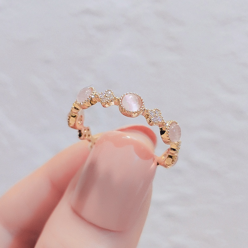 Nhẫn Màu Vàng Hồng Đính Đá Opal Thời Trang Cho Nữ