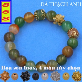 [Mệnh Mộc, Hỏa] Chuỗi Tay Màu Xanh Nâu 8 ly,10 ly, 12 ly, 14 ly Charm Hoa Sen Inox VTAXCHSBKV10 - Phong Thủy 868