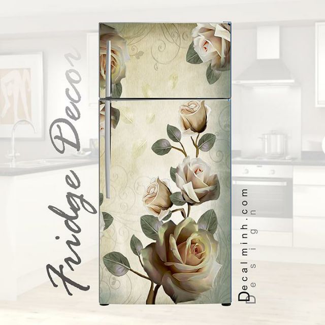 Decal 3D dán Cửa Tủ Lạnh chống thấm cao cấp mẫu bông hoa (60x130cm/150cm/180cm)