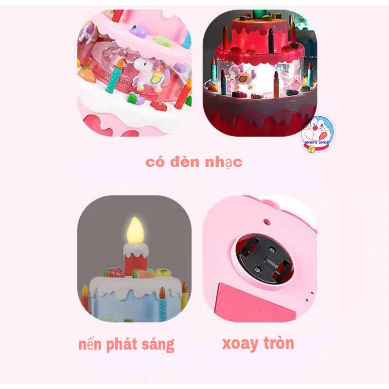 Đồ chơi bánh sinh nhật dùng pin, có âm thanh và ánh sáng, chuyển động xoay tròn vui nhộn