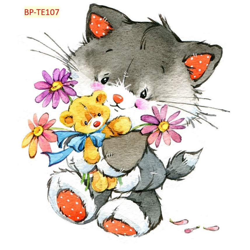 Tranh Dán Tường 3D Trẻ Em 3D Nhiều Chủ Đề CHÚ MÈO DỄ THƯƠNG