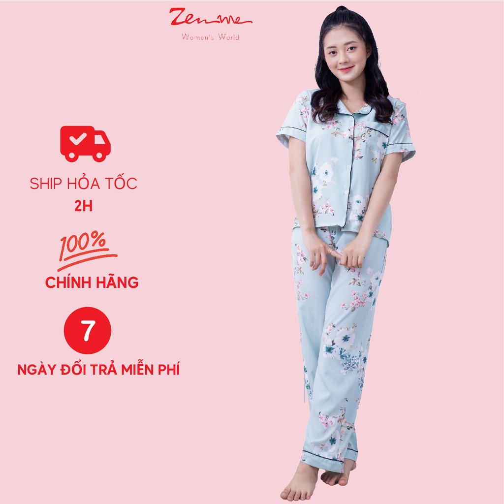 [Mã LT50 giảm 50K đơn 150K] Đồ bộ mặc nhà nữ Zen Me pijama tay cộc quần dài chất liệu Lụa Hàn cao cấp họa tiết nữ tính