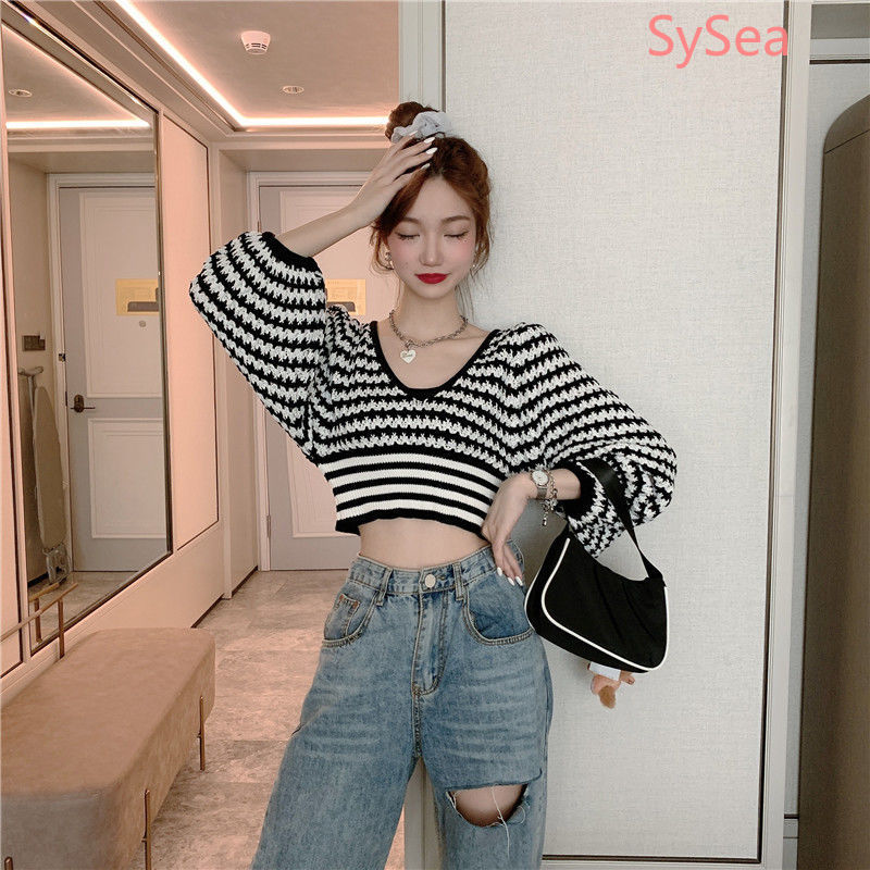 Áo Sweater Dệt Kim Tay Dài Cổ Chữ V Phong Cách Retro Cho Nữ
