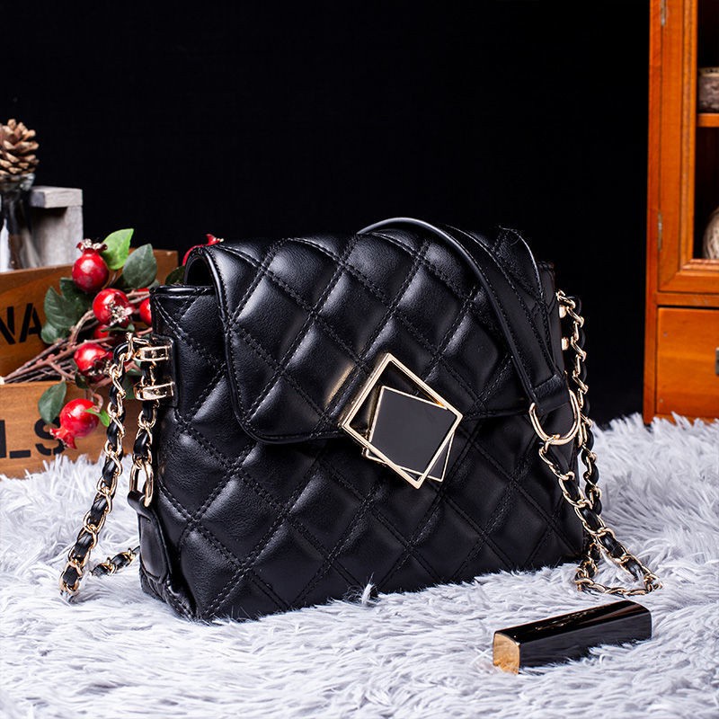 Small Ck2021 New Fashion Diamond Pattern Bag Chanel-Style Bags Soft Cowhide Crossbody Genuine Leather Fashion Shoulder c