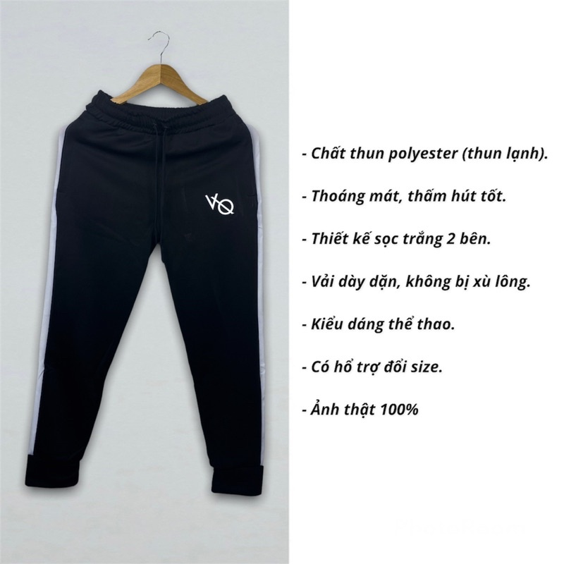 Quần tập gym dài nam DO GYM SHOP sọc trắng, thun polyester co giãn 4 chiều thoáng mát, không xù lông