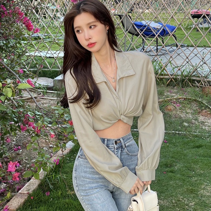 Áo Sơ Mi Tay Dài / Ngắn Phối Nút Thắt Nơ Xinh Xắn Thời Trang Cho Nữ