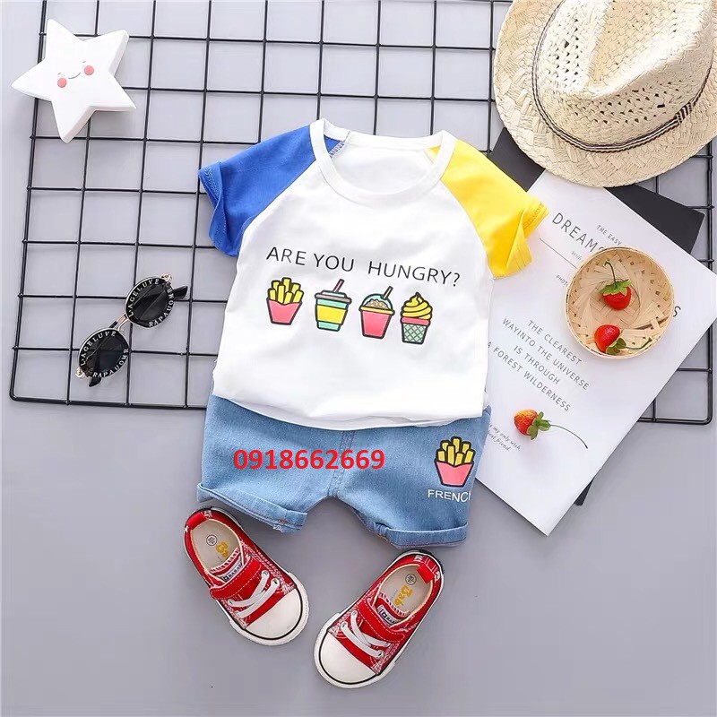 [Mã SKAMCLU8 giảm 10% cho đơn từ 100K] Quần áo bé trai bộ hè ( sét cá mập) cotton 4c size 5-20kg