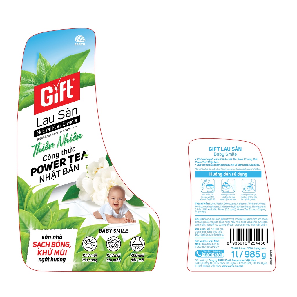 Lau sàn Gift Baby dịu nhẹ 1 Lít lau sàn/nền gạch/đá/gỗ chống trơn trượt thơm lâu khử mùi đuổi muỗi