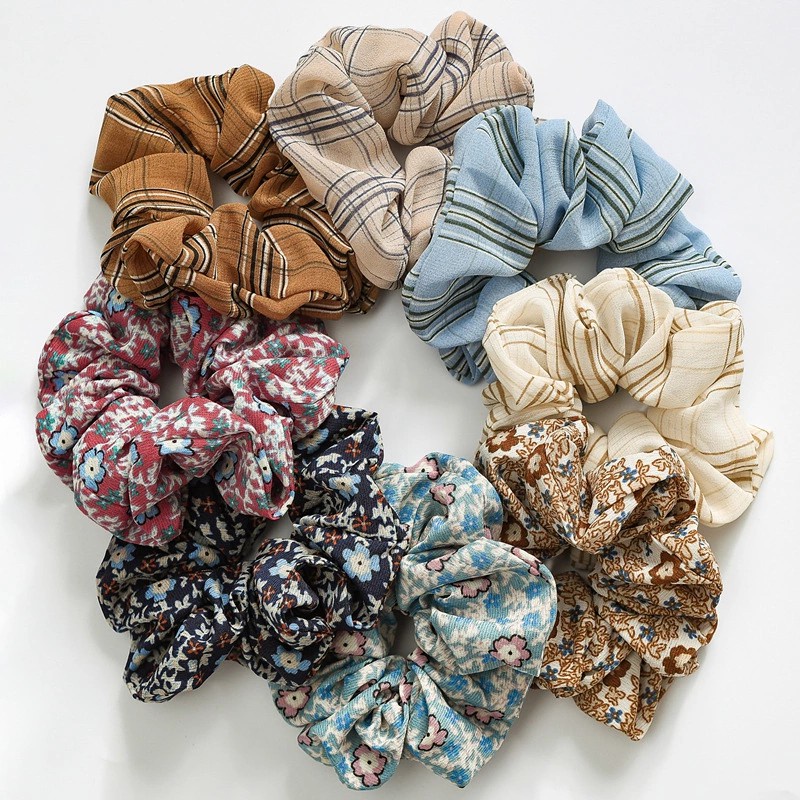 Dây buộc tóc Scrunchies vải thô hoa nhí - Mã SC023