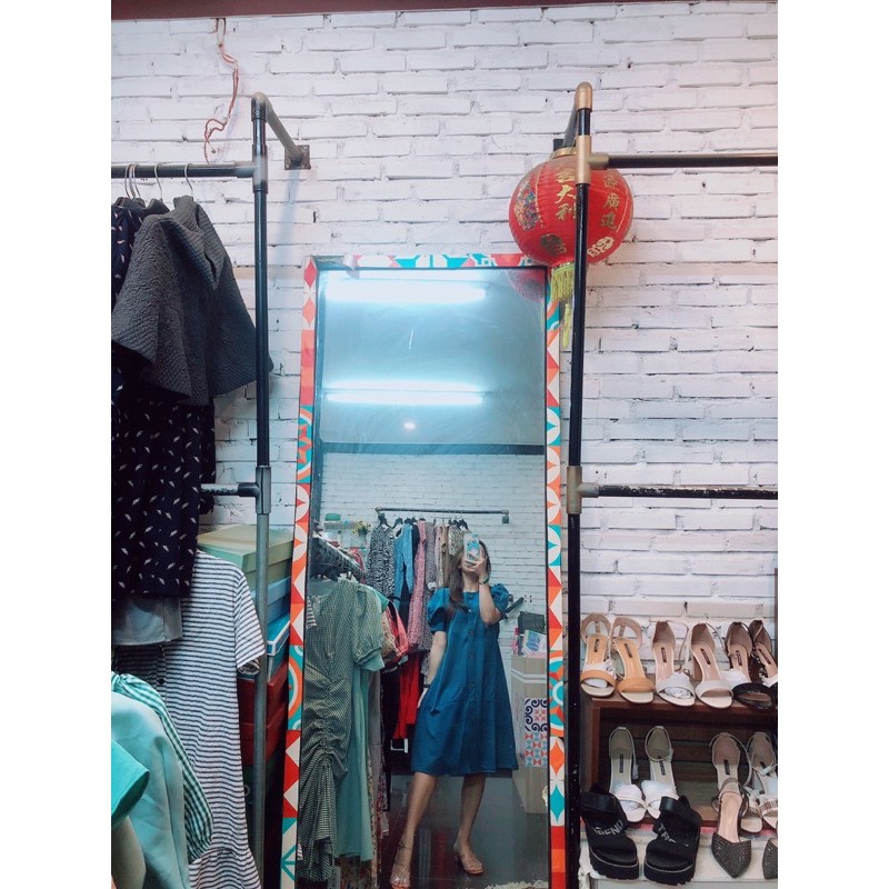 Đầm suông trơn xanh