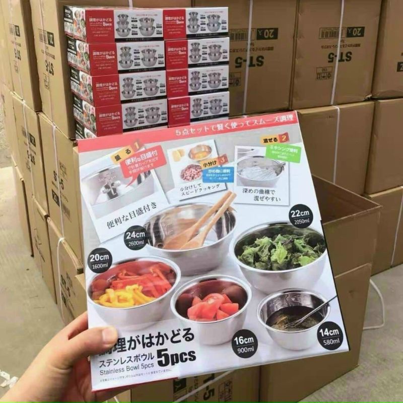 Bộ 5 âu, Bát Inox 304 Có Chia Vạch Chuyên Dụng Trong Nhà Bếp