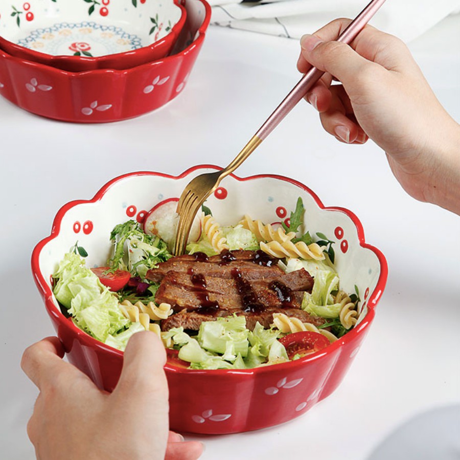 Bộ bát đĩa sứ họa tiết cherry phong cách Hàn Quốc - phụ kiện bàn ăn đẹp decor nhà