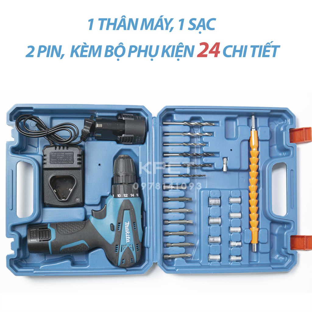 Khoan pin Makita 12v tặng nhiều phụ kiện vô cùng tiện lợi