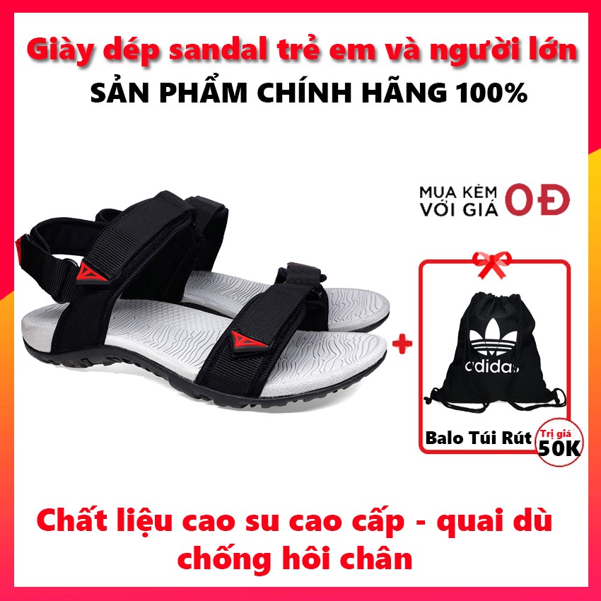 Giày sandal trẻ em người lớn đủ size phù hợp nam nữ , Tặng kèm túi rút ,  VT01 , sandal quai ngang đen