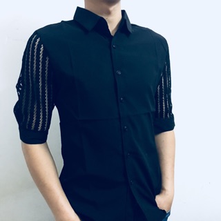 Áo sơ mi nam phối ren, tay lỡ