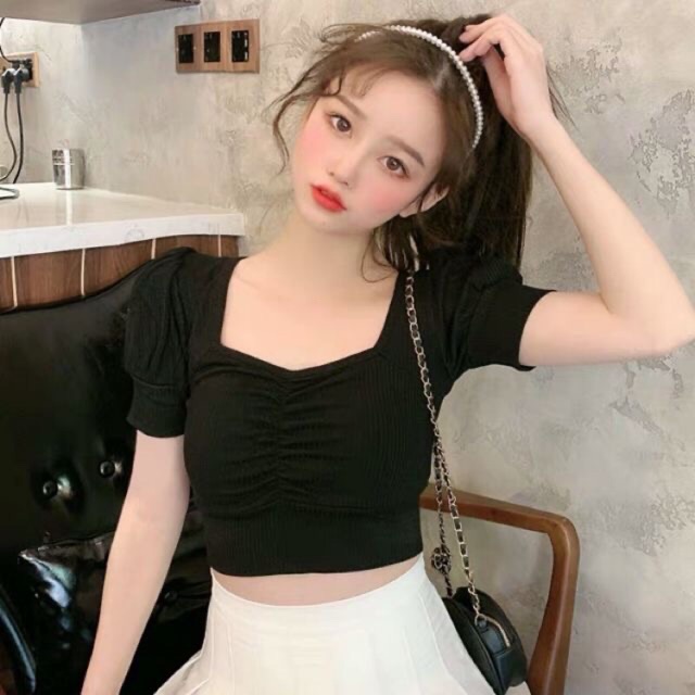 [Mã FAMAYWA giảm 10K đơn 50K] Áo croptop cổ vuông nhún ngực 4 màu chất vải mềm mịn RICH STORE CRT01