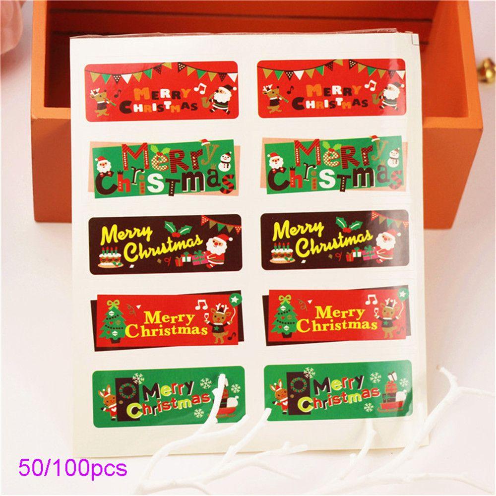 Set 50 / 100 Sticker Giấy Kraft In Hình Tuần Lộc Trang Trí Giáng Sinh