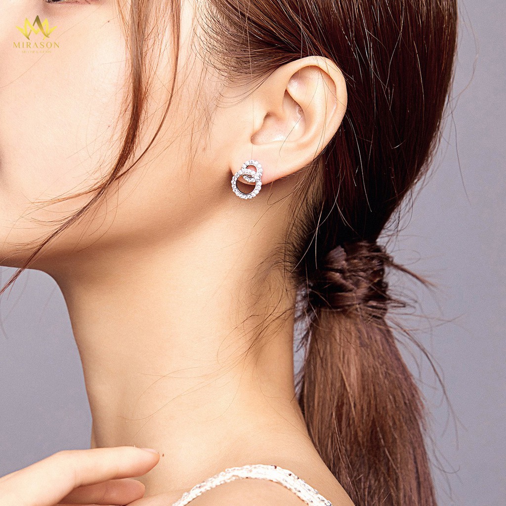 Khuyên Tai Bạc Nữ MIRASON Tròn Móc Nối Nạm Đá Sang Trọng MBT181 -  Bông Tai Nữ Bạc 925 Cao Cấp