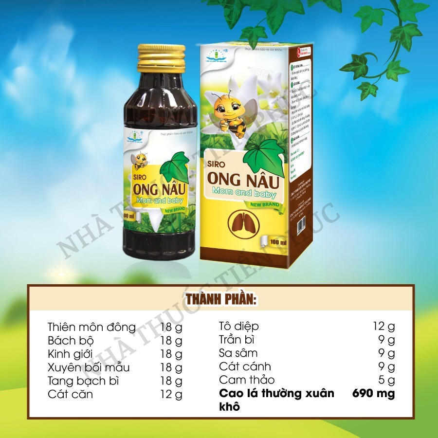 Siro Ong Nâu - Hỗ trợ các triệu chứng ho, rát họng, khản tiếng, đau họng - Hộp 30 gói, Chai 100ml