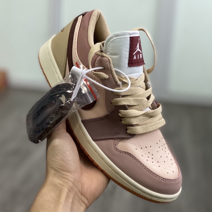 Giày Jordan 1 Low  Pony Mave Nâu Hồng Cực Đẹp Fullbox, Giày thể thao jordan 1 cổ thấp nâu hồng da nhăn, êm chân nam nữ