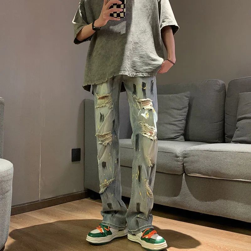 Quần jeans Dài Phối Vết Rách Cá Tính Cho Nam