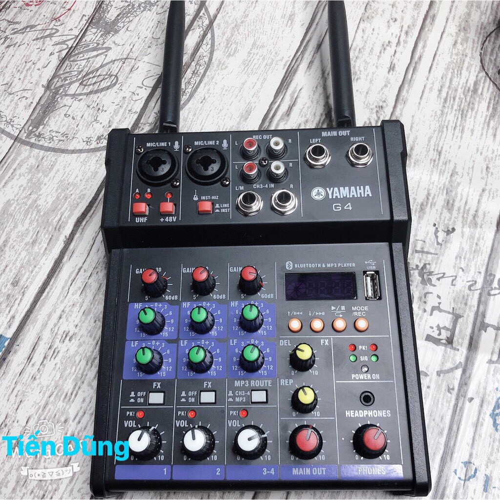 Mixer G4 – Mixer Karaoke, Livestream Tặng Kèm 2 Micro UHF chạy điện 5V có bluetooth và USB