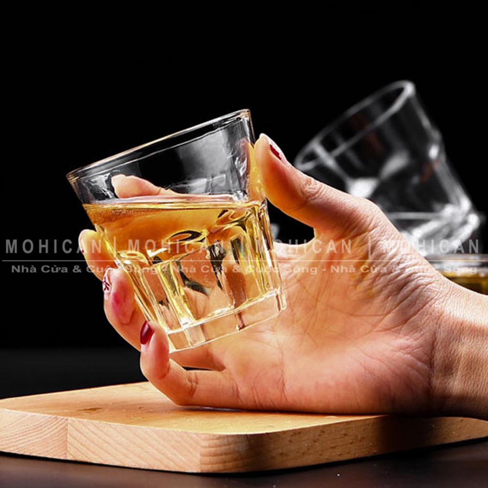 Ly thủy tinh cafe sọc khía 150ml, cốc thủy tinh trà đá lùn Deli Centra Rock 8 cạnh nhập khẩu đẹp cao cấp DELG-Y5011
