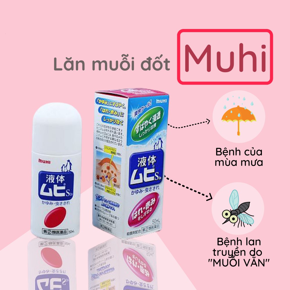 [Hàng Nhật Chuẩn] Lăn chống côn trùng MUHI nội địa Nhật Bản | Lăn muỗi chim cánh cụt MUHI Nhật 50ml