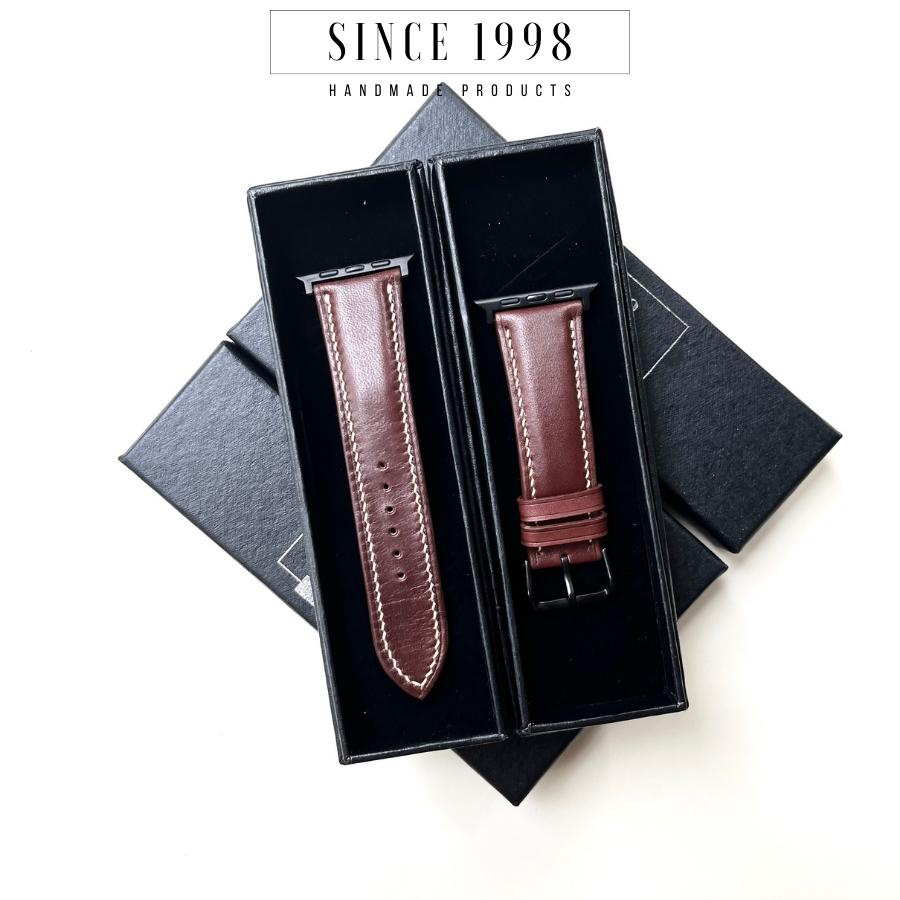 Dây Da Đồng Hồ Nam Cho Đồng Hồ Thông Minh Series 3 4 5 6 7, Da Thật Cao Cấp, Handmade, Chống Nước, Màu Nâu Đậm