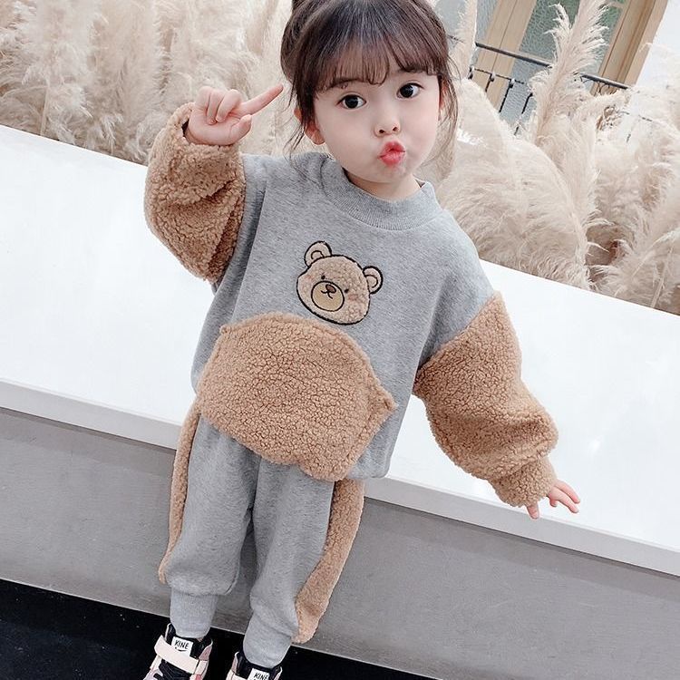 Bộ quần áo thiết kế mới chất lông cừu dày dặn thời trang cho bé