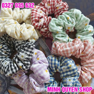 Dây Buộc Tóc, Cột Tóc Vải Scrunchies Bản Kẻ Caro Hoa Cúc Mới (7 Màu)
