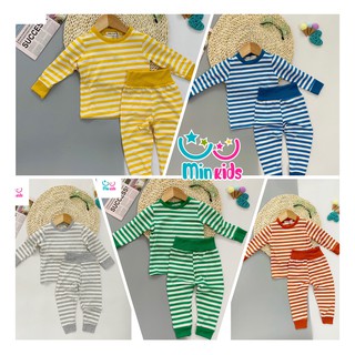 Áo Quần Thu Đông Kẻ Sọc Cạp Cao Dài Tay MINKY MOM [CƯNG XỈU] Đồ Ngủ Dài Tay Cho Bé Gái Bé Trai