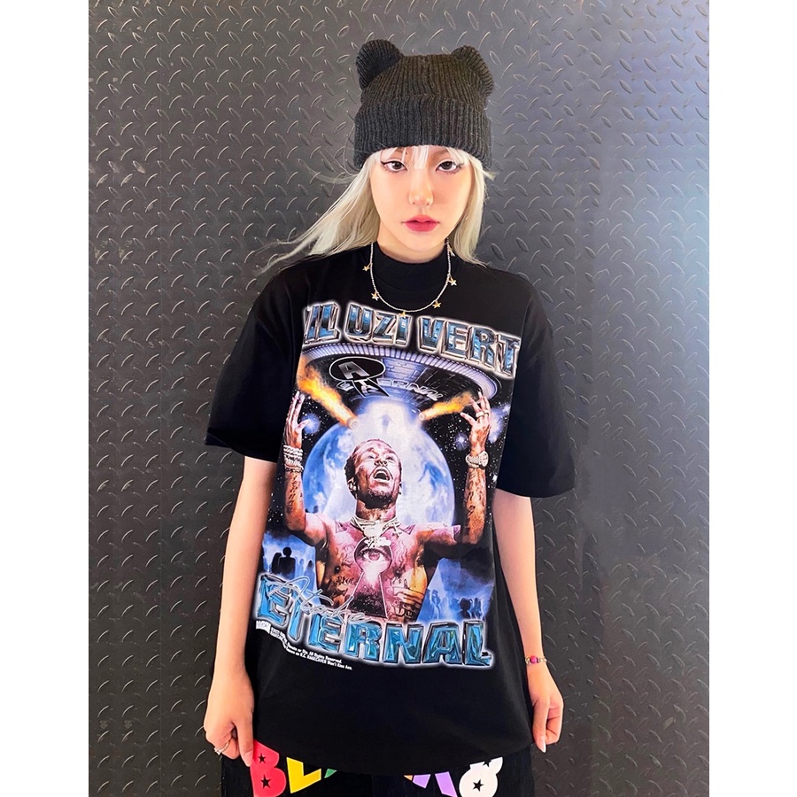 Áo Thun Vintage Lil Uzi Vert v2  Tay Lỡ Unisex - Đen/Trắng Cổ Tròn | Blackwork