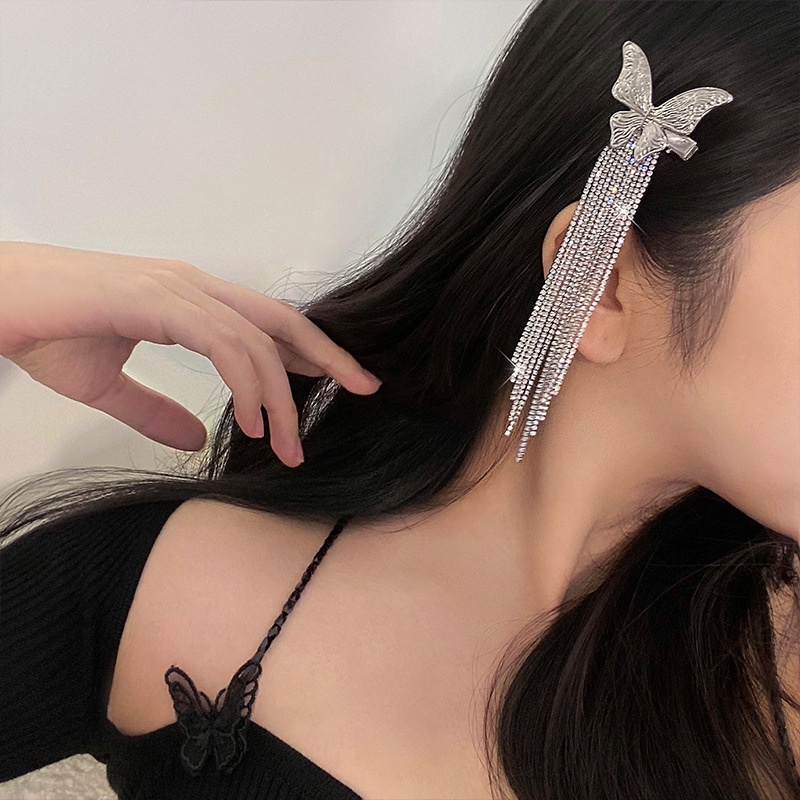 Kẹp Tóc Hình Bướm Đính Đá Tua Rua Sang Trọng Chất Lượng Cao