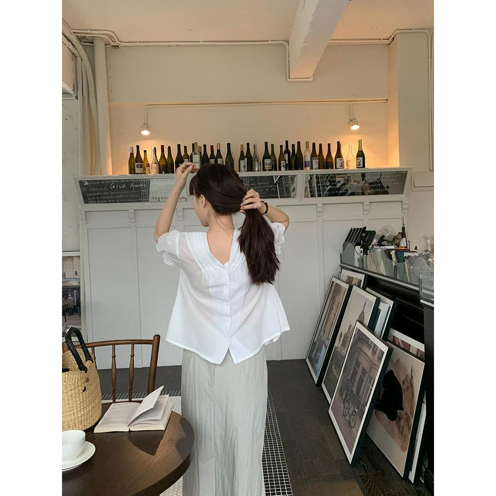 Áo Sơ Mi Hai Mặt Xếp Ly Nhẹ Thoáng Khí Phong Cách Retro 63126