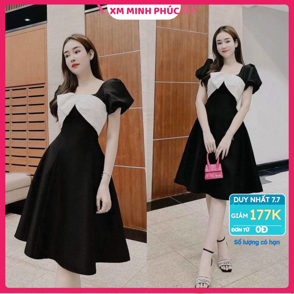 Đầm Đen Dự Tiệc,váy Xòe Thiết Kế Phối Nơ Ôm Body Tiểu Thư Xinh Xắn Dạo Phố Đi Biển Sang Chảnh Thời Trang Nữ [xm Minh Phú