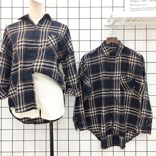 Áo sơ mi oversize caro một túi