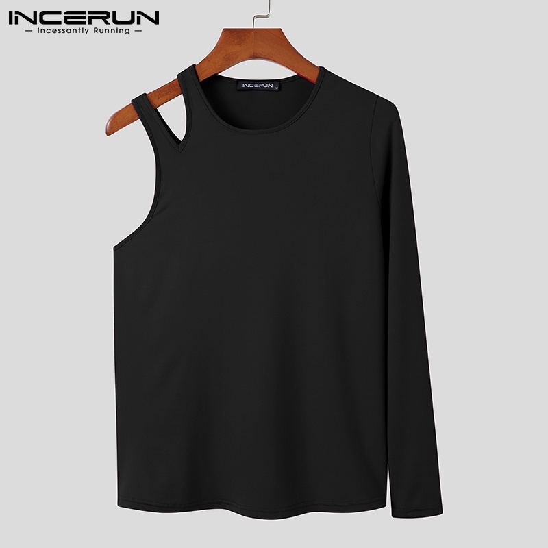 Áo kiểu INCERUN thiết kế lệch một bên vai màu trơn gợi cảm thời trang dành cho nam