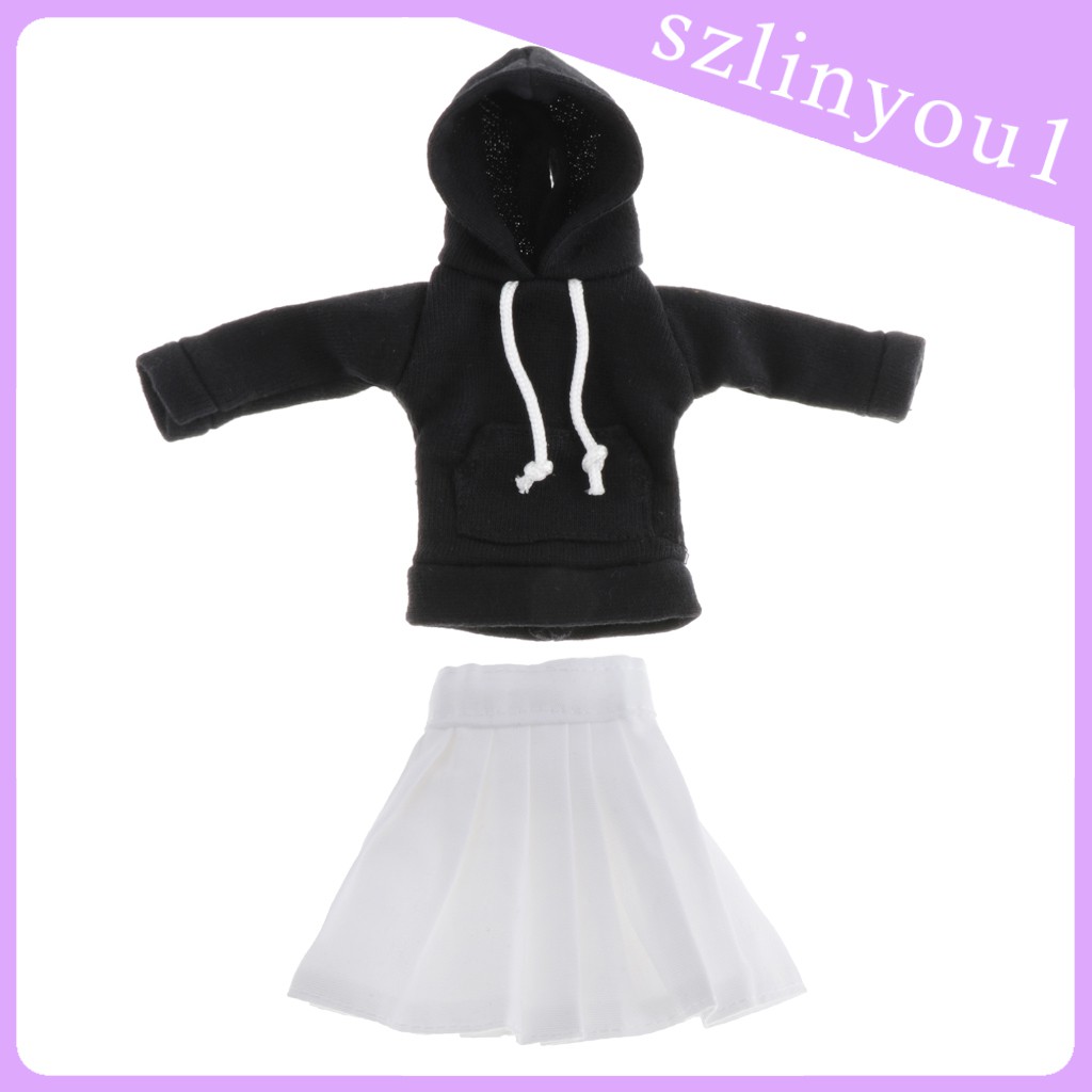 Set Áo Hoodie Và Chân Váy Xếp Ly Xinh Xắn Cho Búp Bê Tỉ Lệ 1 / 6